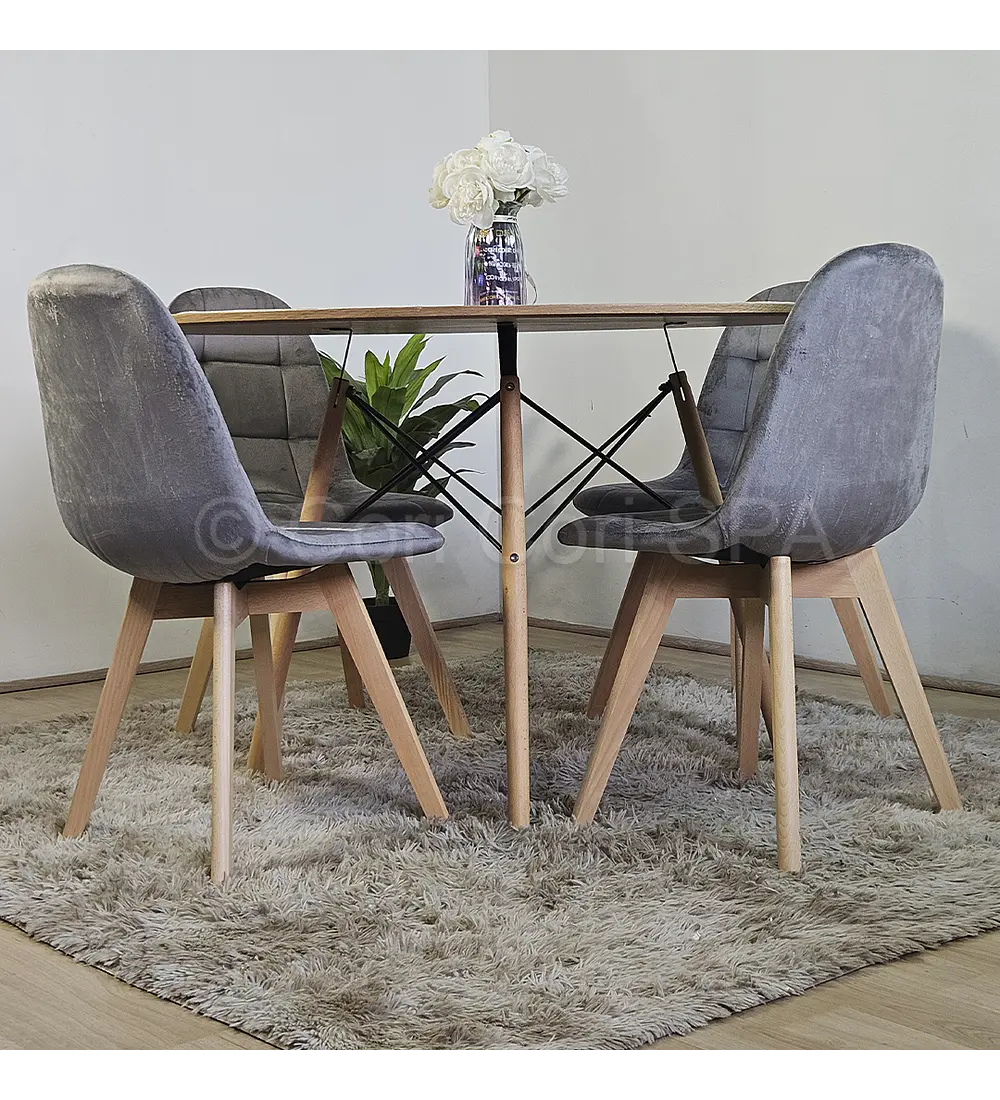 Comedor Mesa Wood 100cm + 4 Sillas Capitonne Velvet