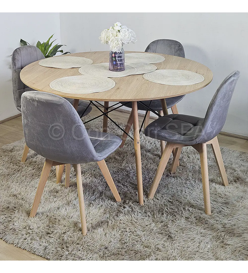 Comedor Mesa Wood 100cm + 4 Sillas Capitonne Velvet