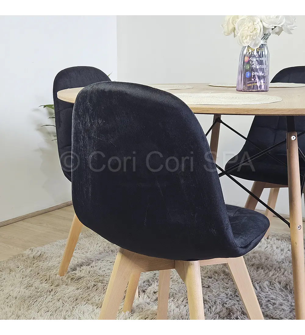Comedor Mesa Wood 100cm + 4 Sillas Capitonne Velvet