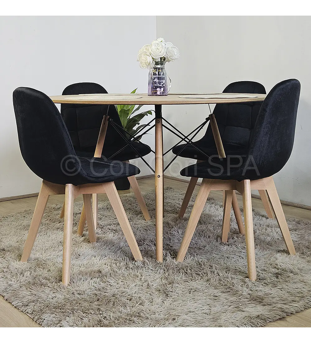 Comedor Mesa Wood 100cm + 4 Sillas Capitonne Velvet