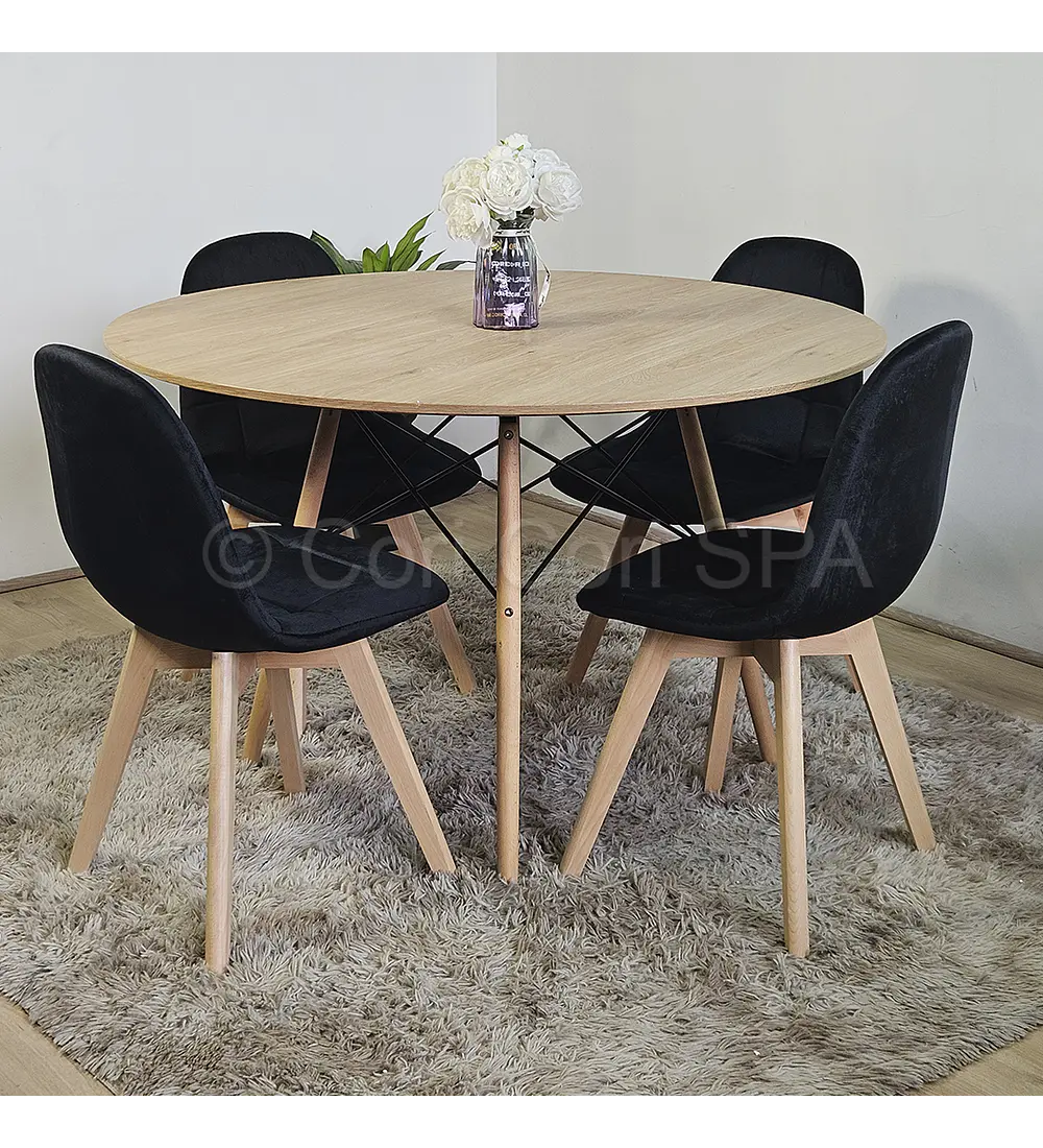 Comedor Mesa Wood 100cm + 4 Sillas Capitonne Velvet