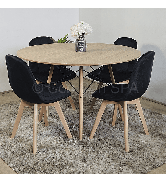 Comedor Mesa Wood 100cm + 4 Sillas Capitonne Velvet