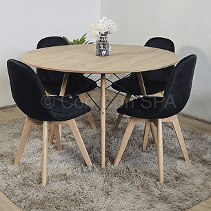 Comedor Mesa Wood 100cm + 4 Sillas Capitonne Velvet