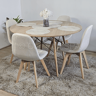 Comedor Mesa Wood 120cm + 4 Sillas Capitonne Velvet