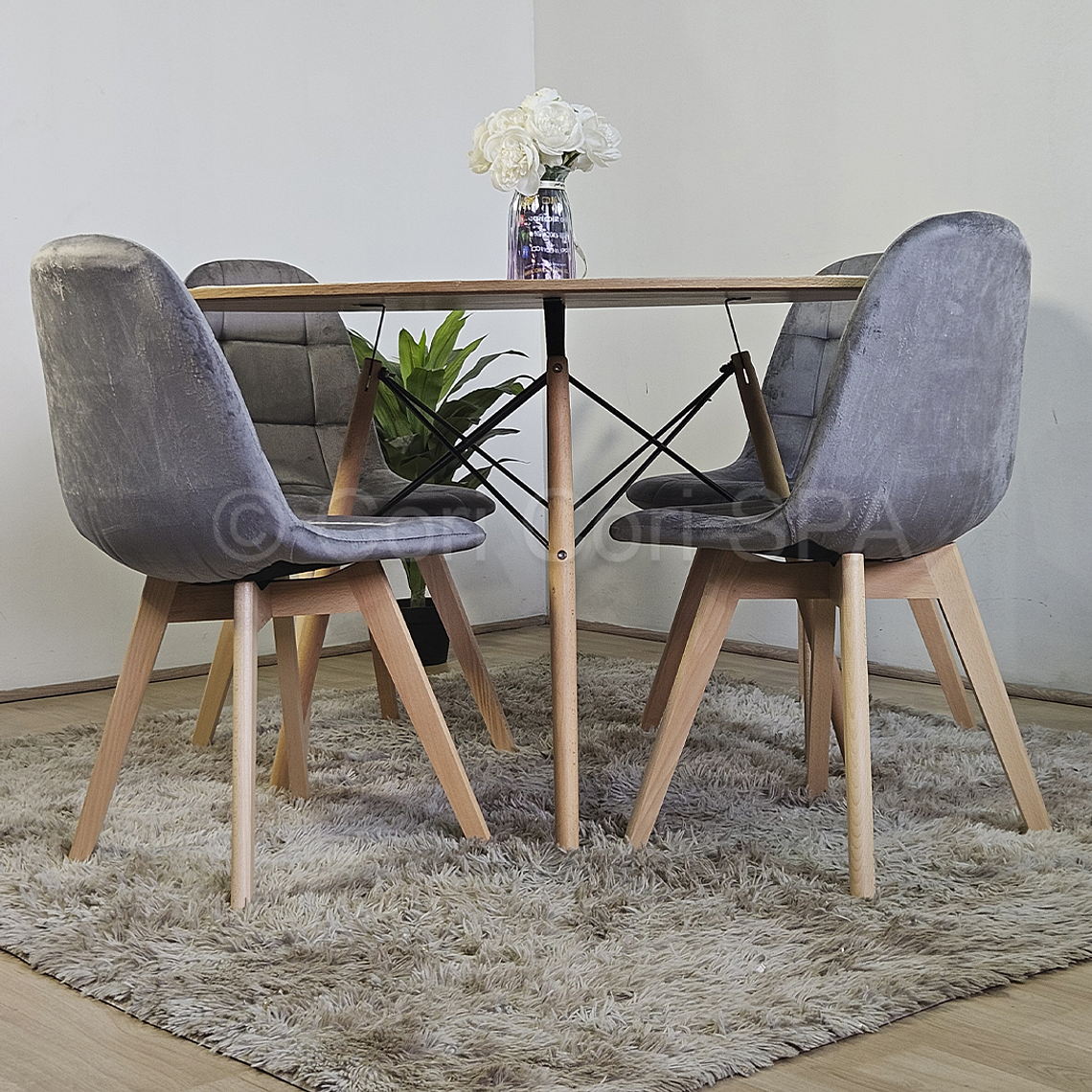 Comedor Mesa Wood 120cm + 4 Sillas Capitonne Velvet 6