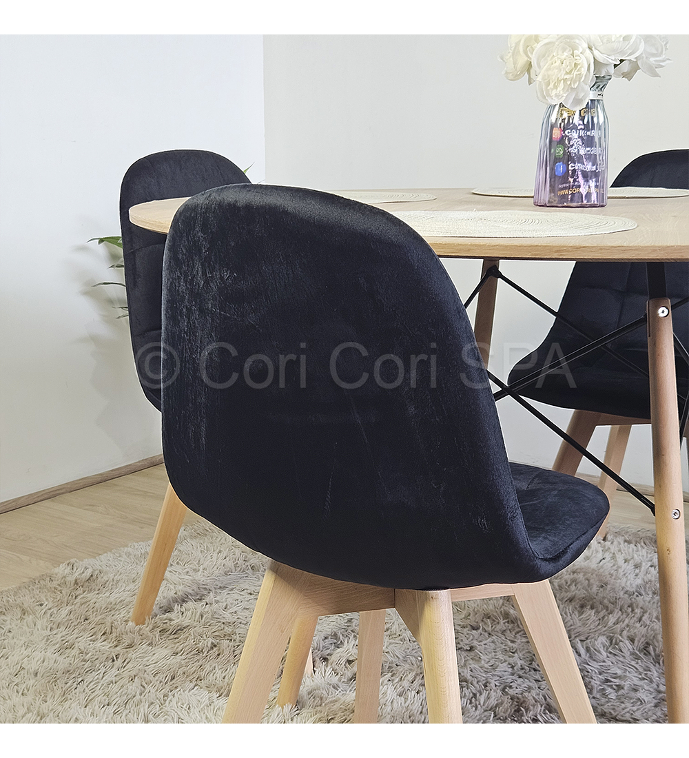 Comedor Mesa Wood 120cm + 4 Sillas Capitonne Velvet