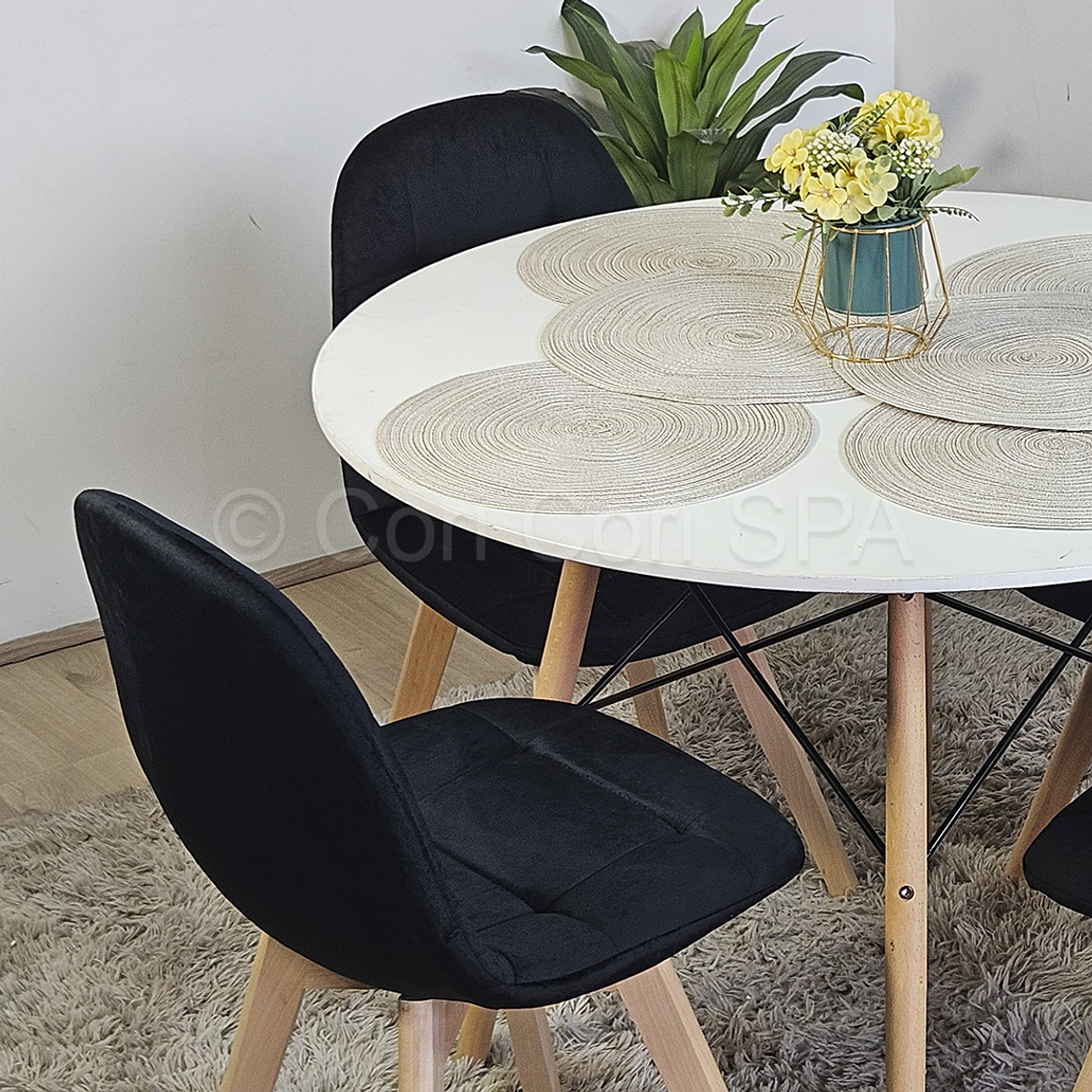 Comedor Mesa Eames 100cm + 4 Sillas Capitonne Velvet 4