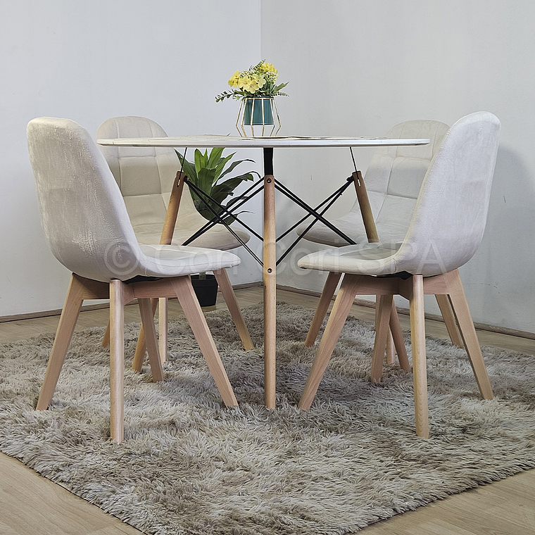 Comedor Mesa Eames 100cm + 4 Sillas Capitonne Velvet 6