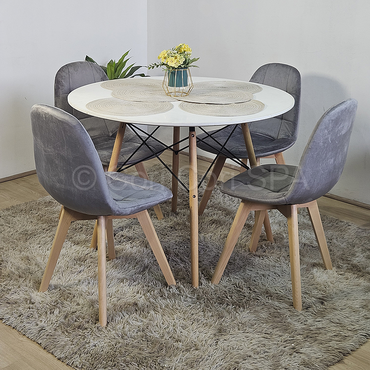 Comedor Mesa Eames 100cm + 4 Sillas Capitonne Velvet 3