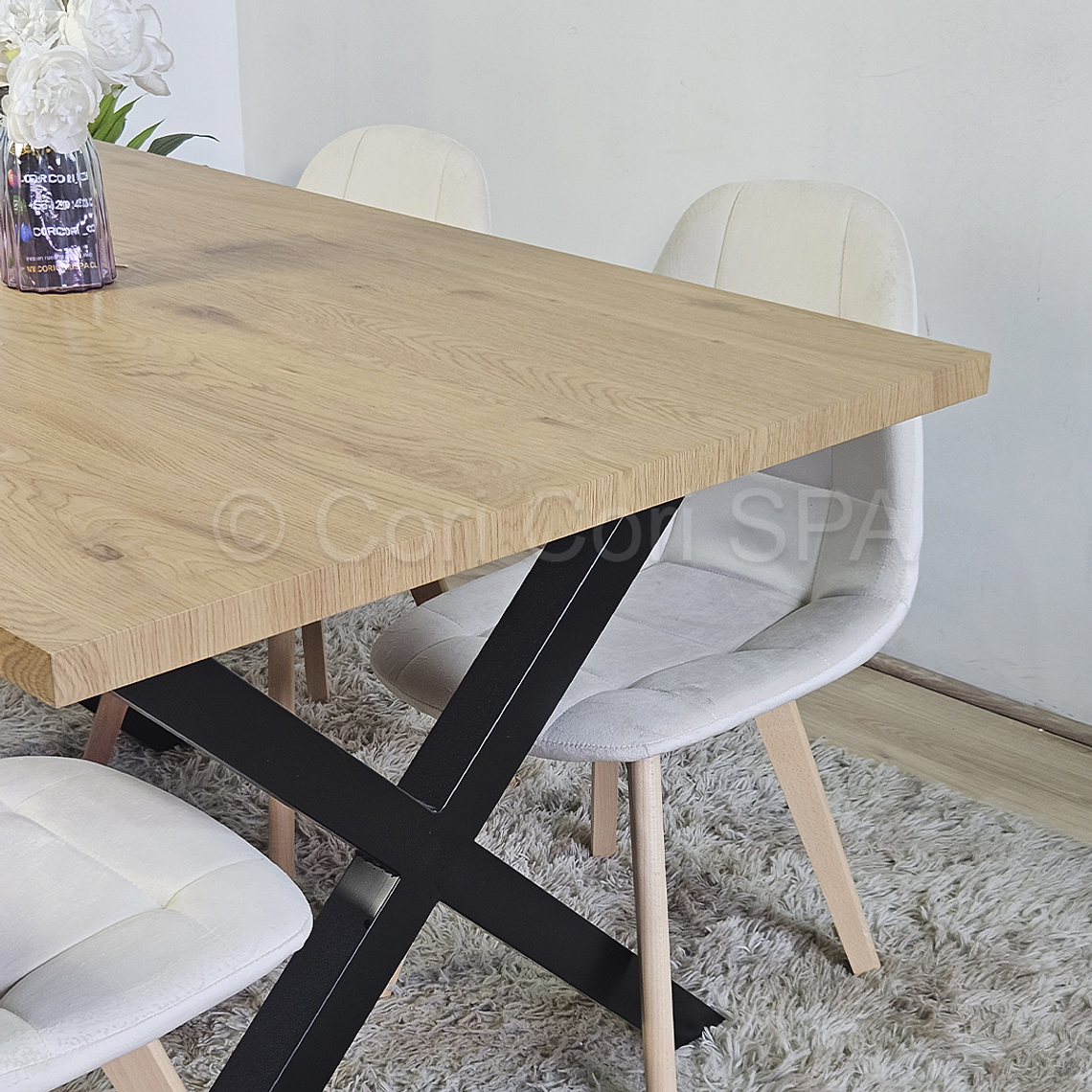 Mesa Metal Cross 140x90cm + 6 Capitonne Velvet 7