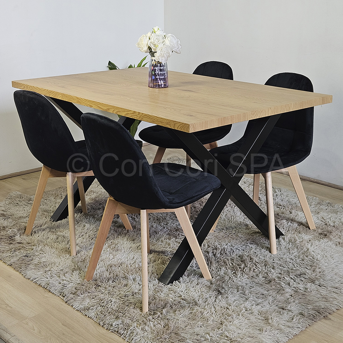 Mesa Metal Cross 140x90cm + 6 Capitonne Velvet 1