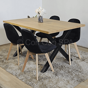 Mesa Metal Cross 140x90cm + 6 Capitonne Velvet