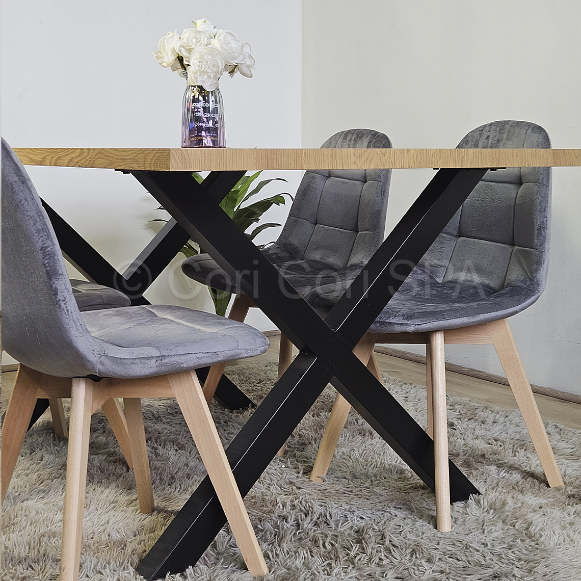 Mesa Metal Cross 140x90cm + 6 Capitonne Velvet 6