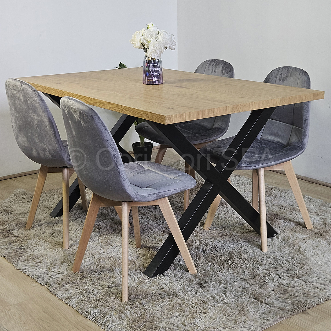 Mesa Metal Cross 140x90cm + 6 Capitonne Velvet 3