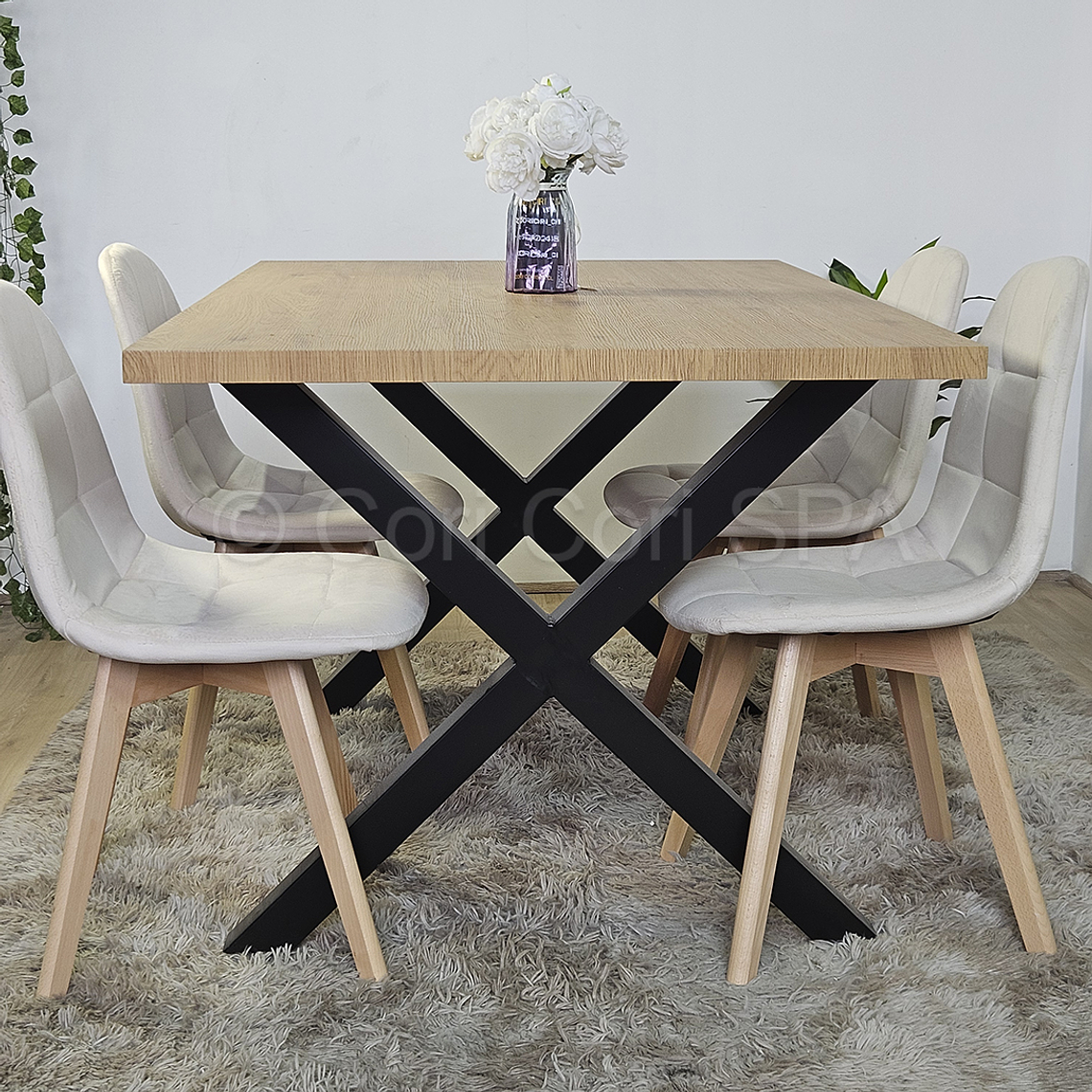 Mesa Metal Cross 140x90cm + 4 Capitonne Velvet 5