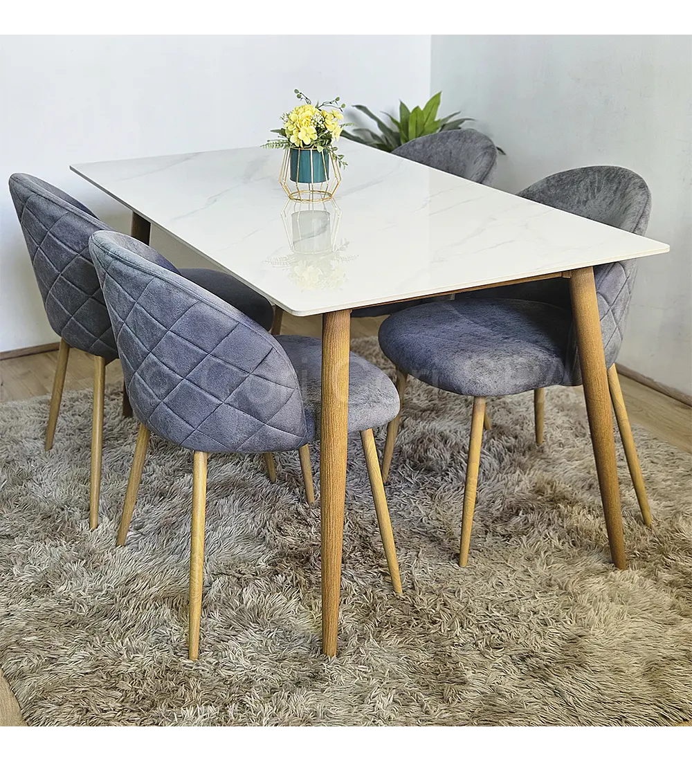 Comedor Mármol 120x80cm + 4 Sillas Bread Wood