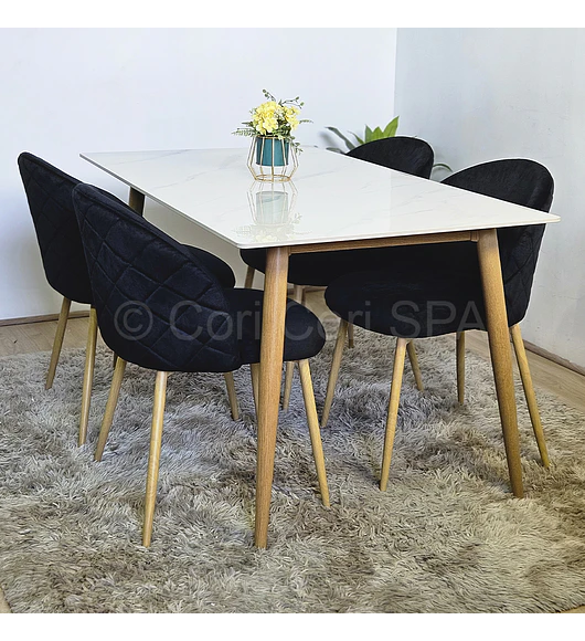 Comedor Mármol Wood 120x80cm + 4 Sillas Bread Velvet Wood