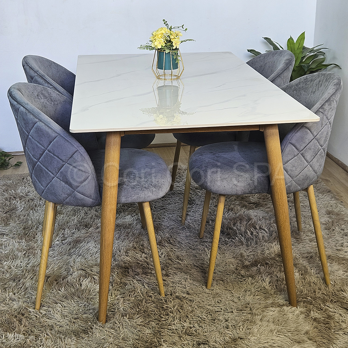 Comedor Mármol 140x80cm + 4 Sillas Bread Wood 2