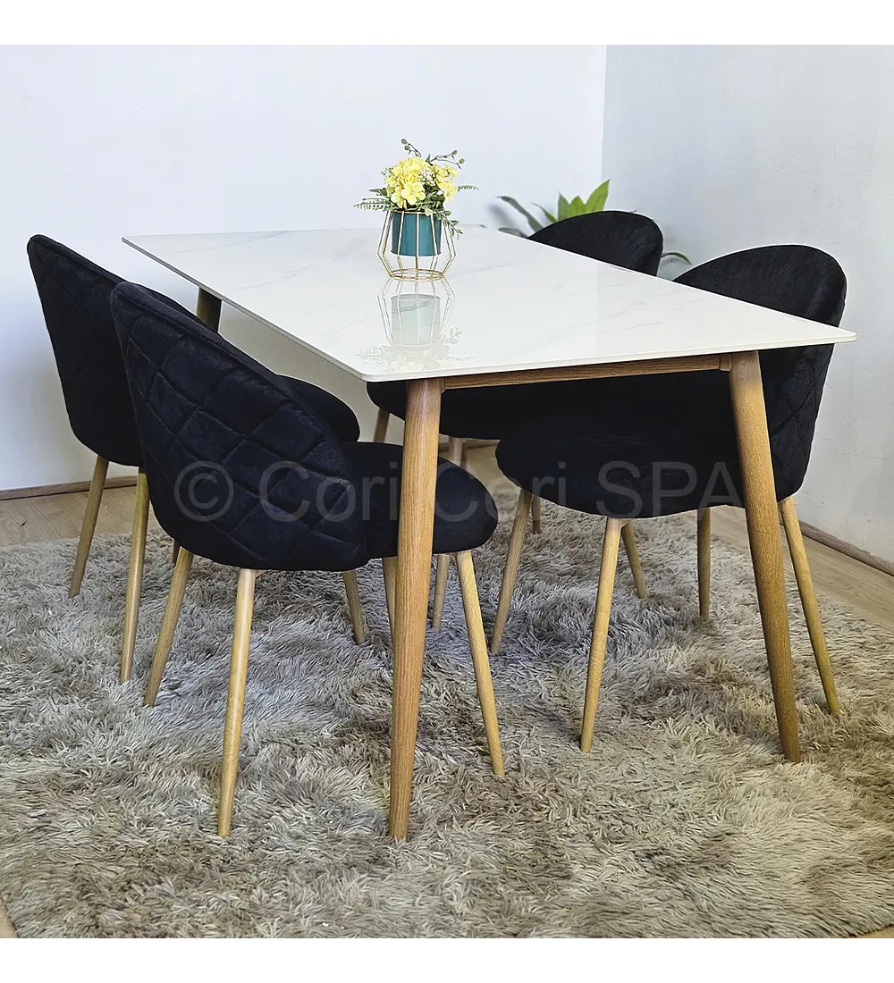 Comedor Mármol 140x80cm + 4 Sillas Bread Wood