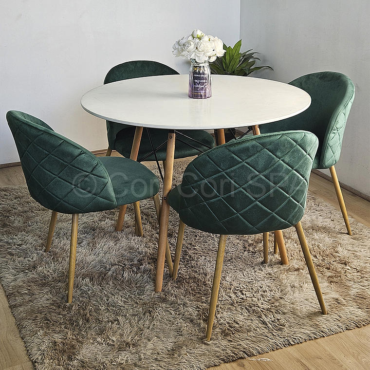 Comedor Melamina Blanca 100cm + 4 Sillas Bread Wood 4