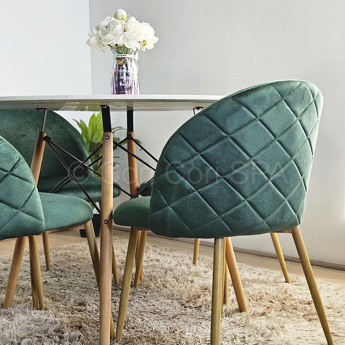 Comedor Melamina Blanca 100cm + 4 Sillas Bread Wood 7