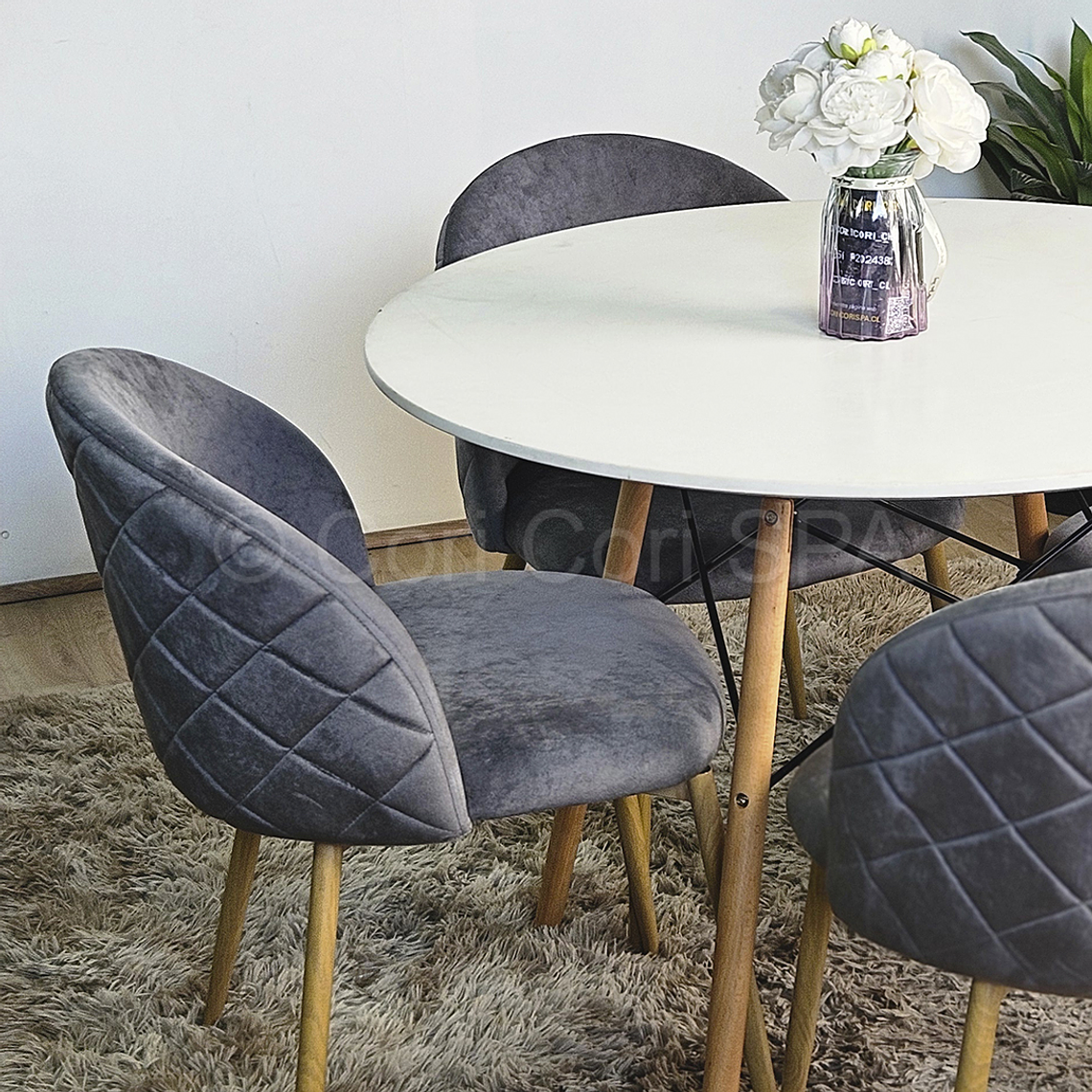 Comedor Melamina Blanca 100cm + 4 Sillas Bread Wood 6