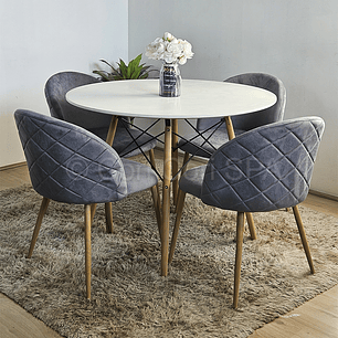 Comedor Melamina Blanca 120cm + 4 Sillas Bread Wood