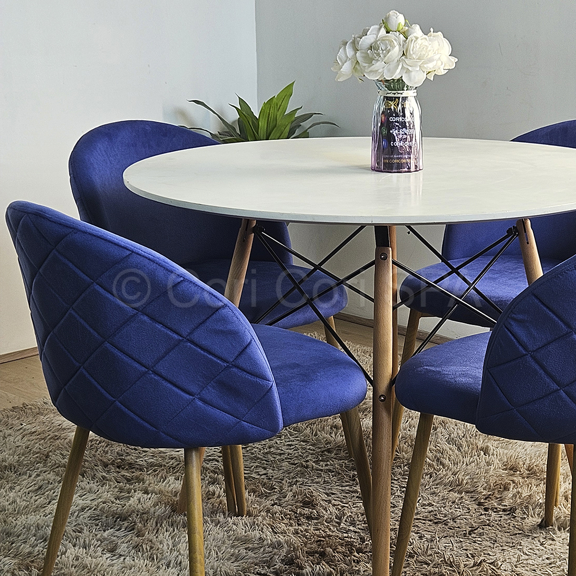 Comedor Melamina Blanca 120cm + 4 Sillas Bread Wood 5