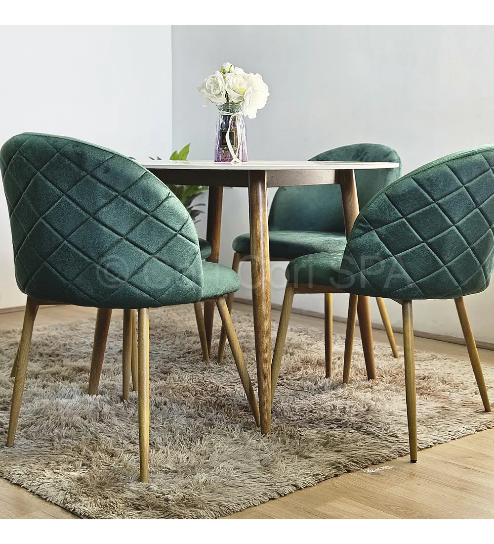 Comedor Mármol 100cm + 4 Sillas Bread Velvet Wood 