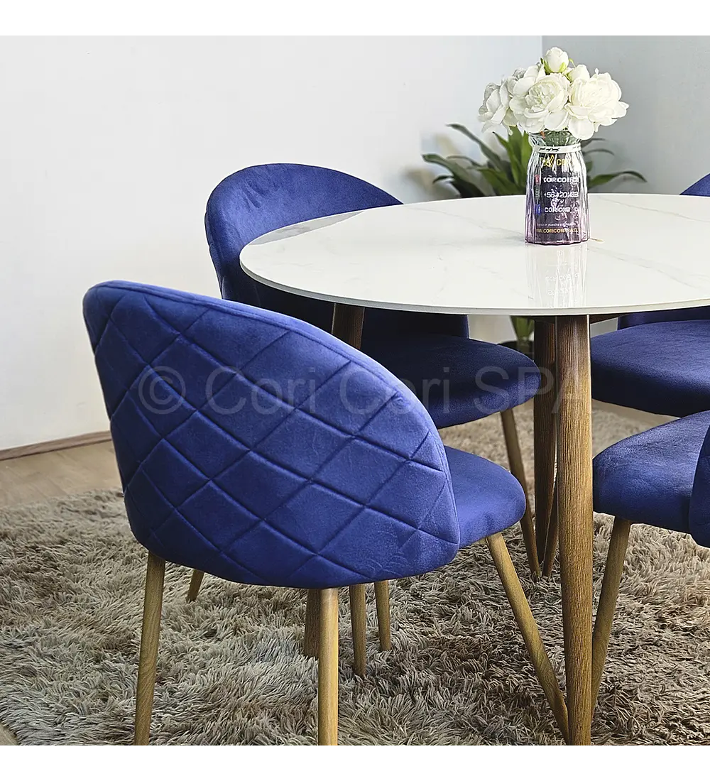 Comedor Mármol 100cm + 4 Sillas Bread Velvet Wood 