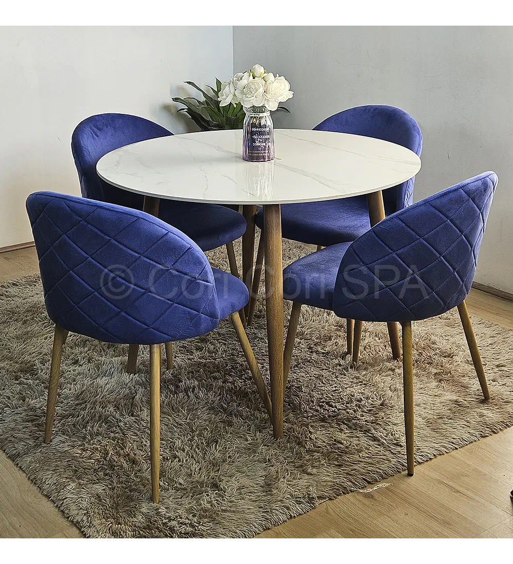 Comedor Mármol 100cm + 4 Sillas Bread Velvet Wood 
