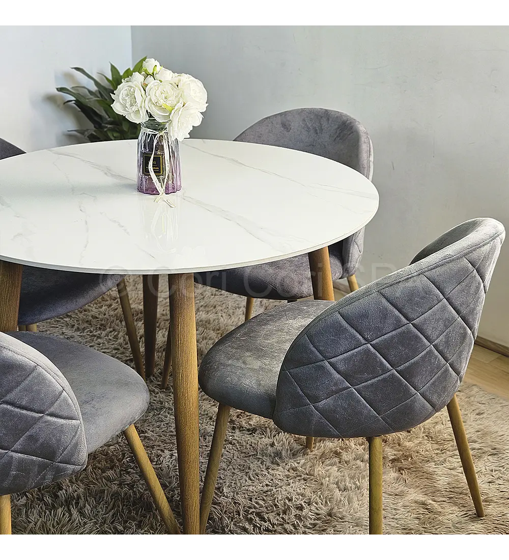 Comedor Mármol 100cm + 4 Sillas Bread Velvet Wood 