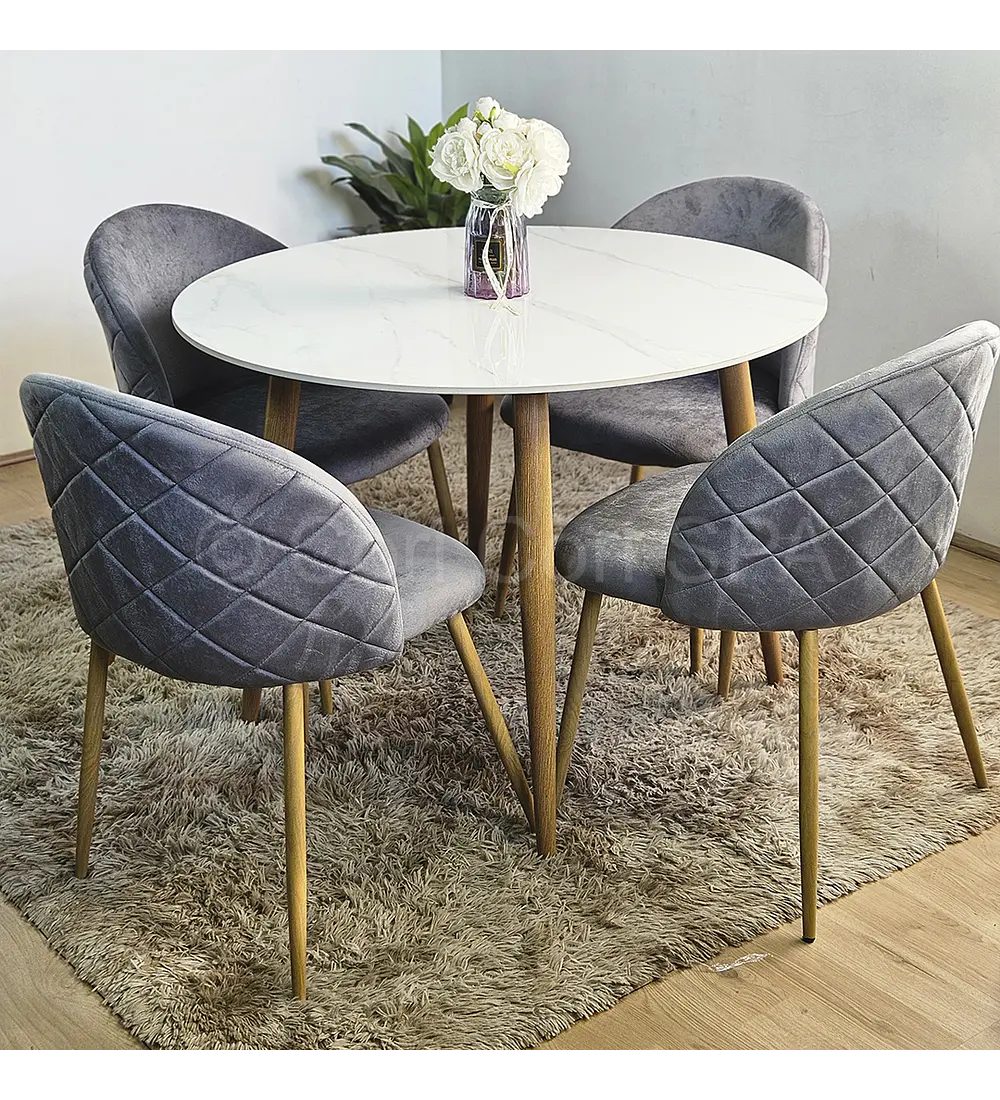 Comedor Mármol 100cm + 4 Sillas Bread Velvet Wood 