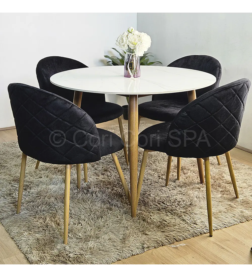 Comedor Mármol 100cm + 4 Sillas Bread Velvet Wood 