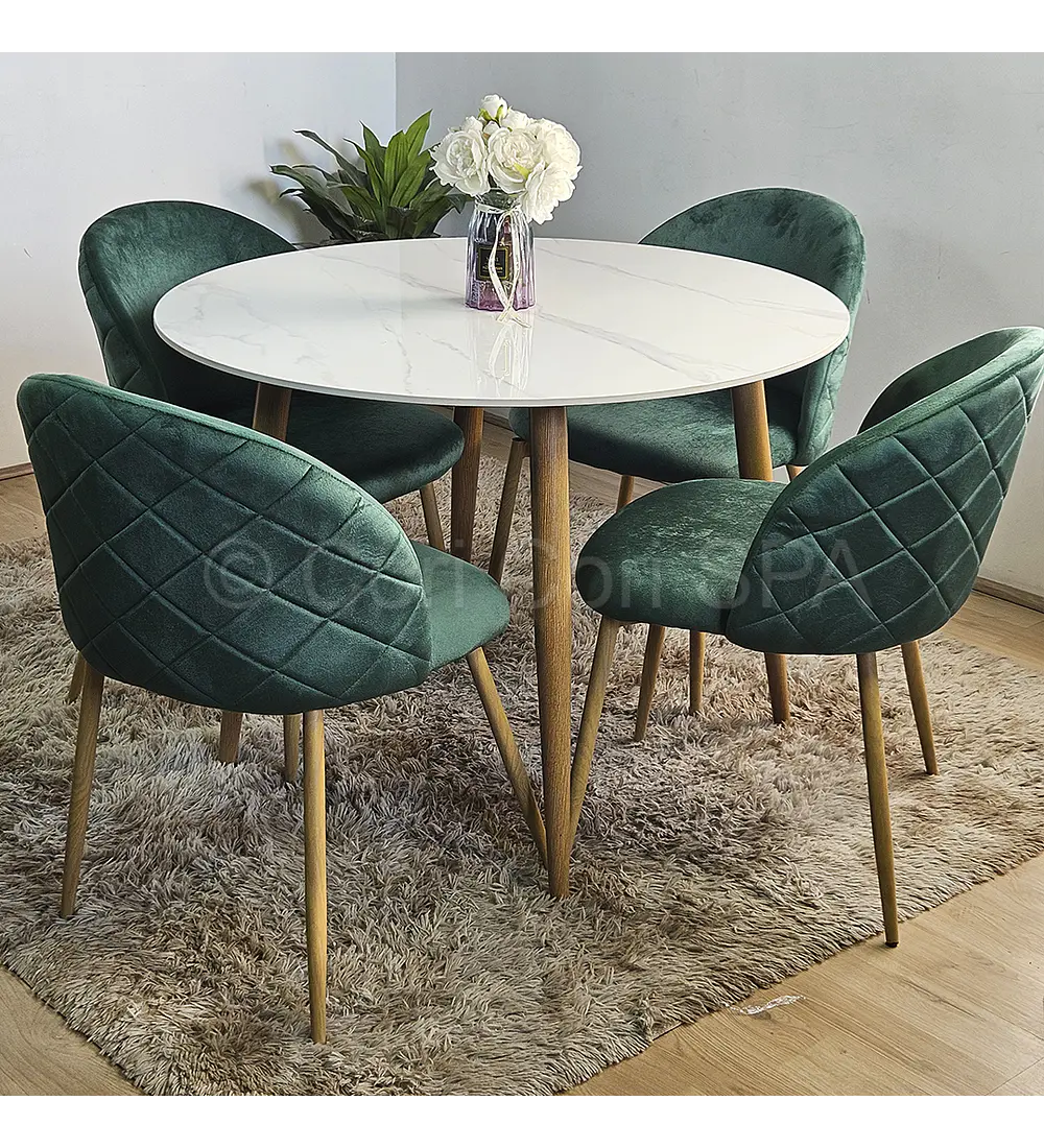 Comedor Mármol 100cm + 4 Sillas Bread Velvet Wood 