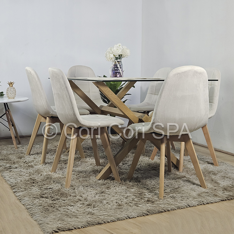 Comedor Medlock 130 x 80cm + 6  Sillas Capitonne Velvet  6
