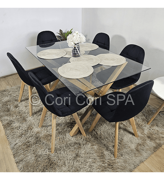 Comedor Medlock 130 x 80cm + 6  Sillas Capitonne Velvet 