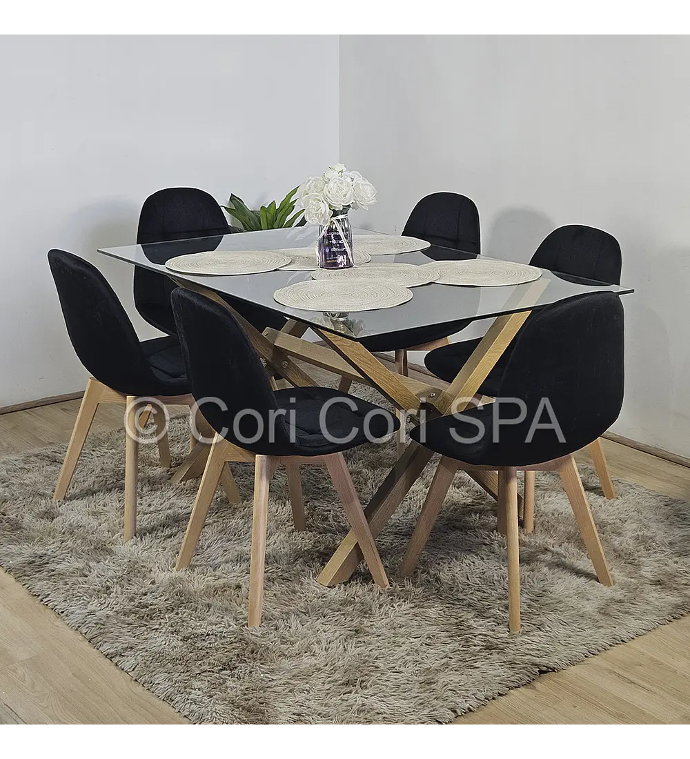 Comedor Medlock 130 x 80cm + 6  Sillas Capitonne Velvet 
