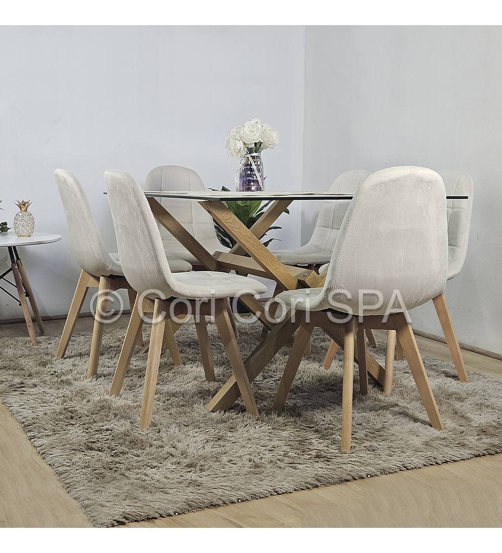 Comedor Medlock 140 x 90cm + 6  Sillas Capitonne Velvet 