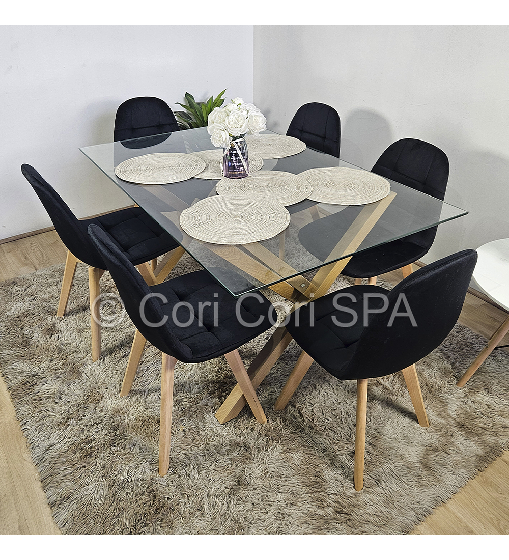 Comedor Medlock 140 x 90cm + 6  Sillas Capitonne Velvet 