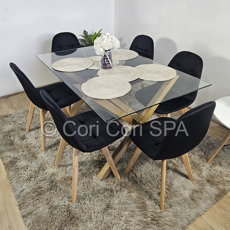 Comedor Medlock 140 x 90cm + 6  Sillas Capitonne Velvet  6