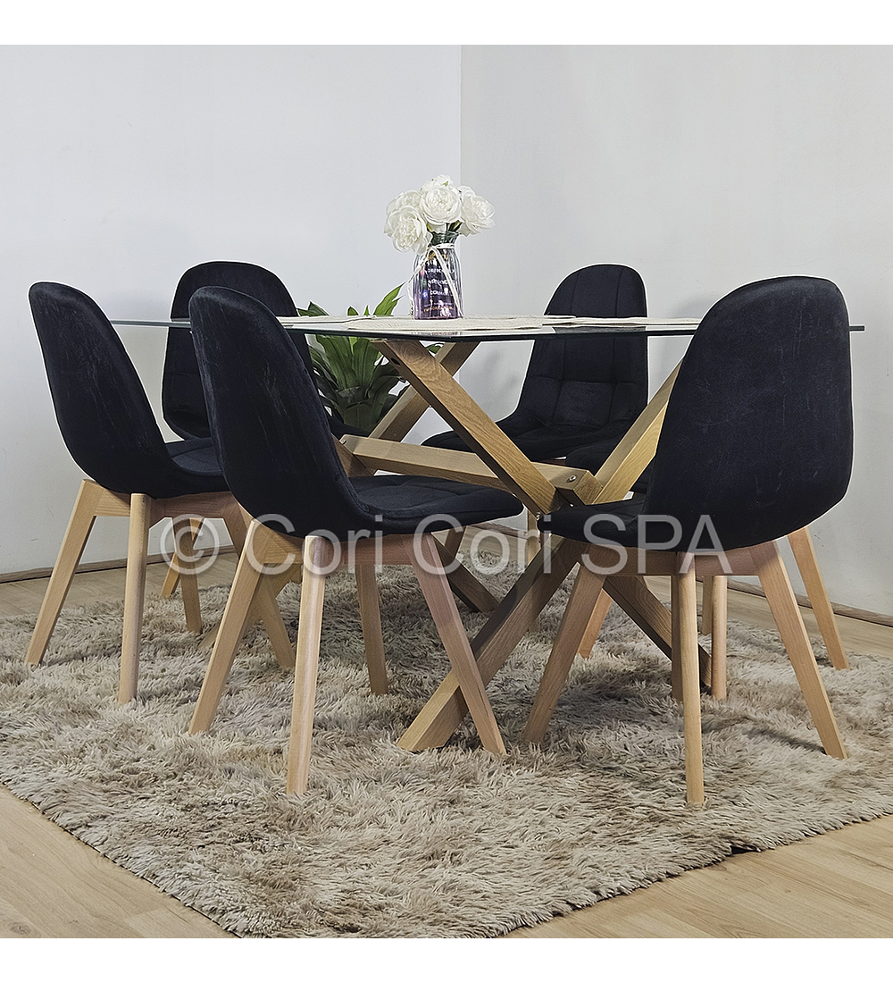 Comedor Medlock 140 x 90cm + 6  Sillas Capitonne Velvet 