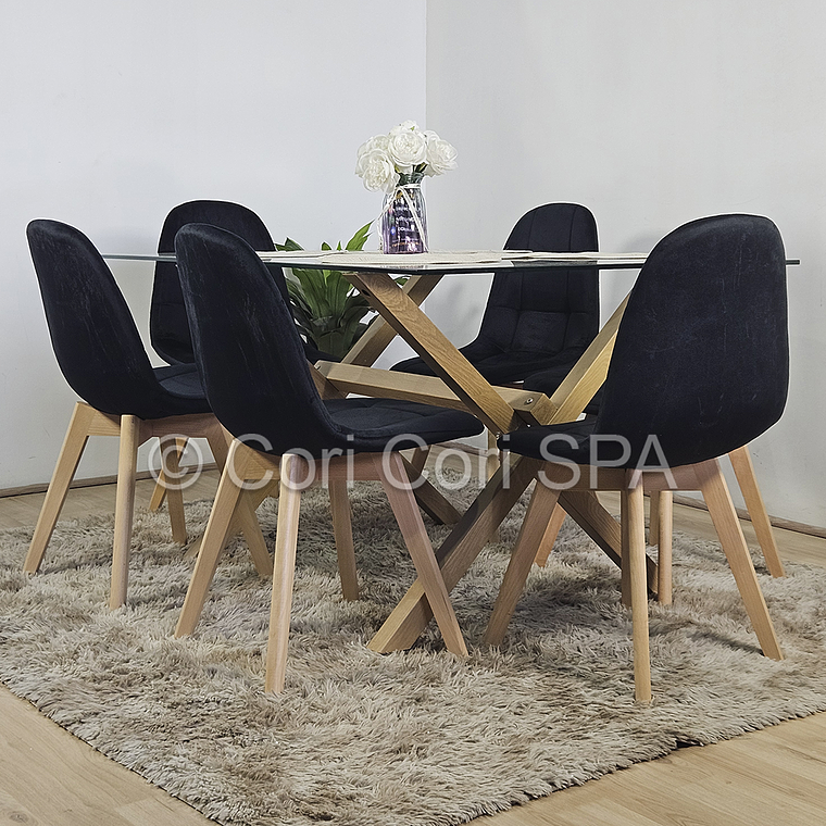 Comedor Medlock 140 x 90cm + 6  Sillas Capitonne Velvet  3