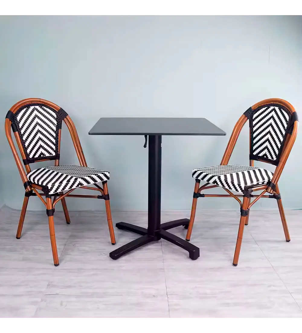 Silla Bistro Parisina Rattan - Blanca con negro