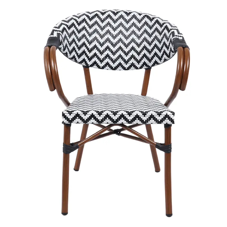 Silla Bistro Parisina Rattan con reposabrazos - Blanca con negro 2