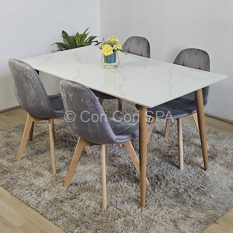 Mármol 160x90cm  + 4 Sillas Capitonne Velvet 3