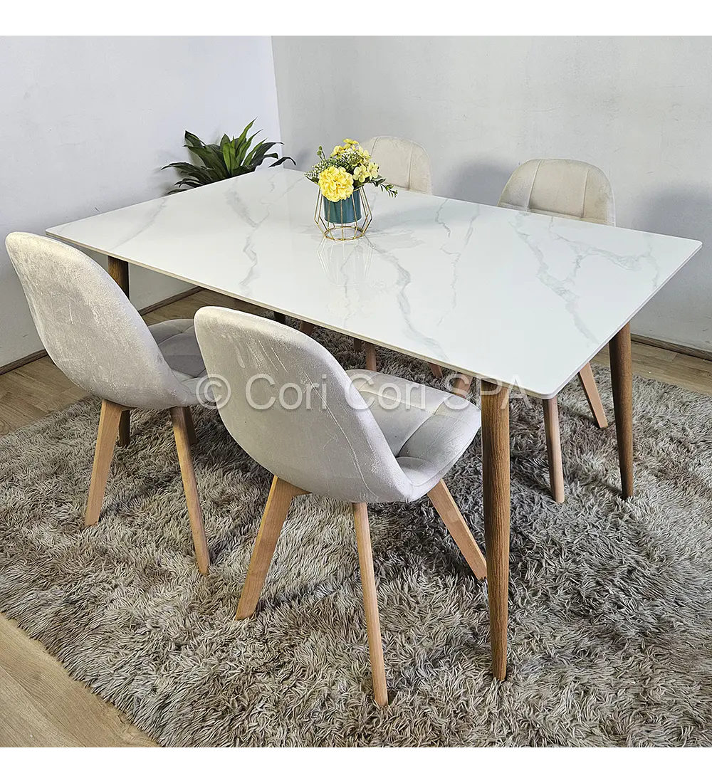 Mármol 160x90cm  + 4 Sillas Capitonne Velvet
