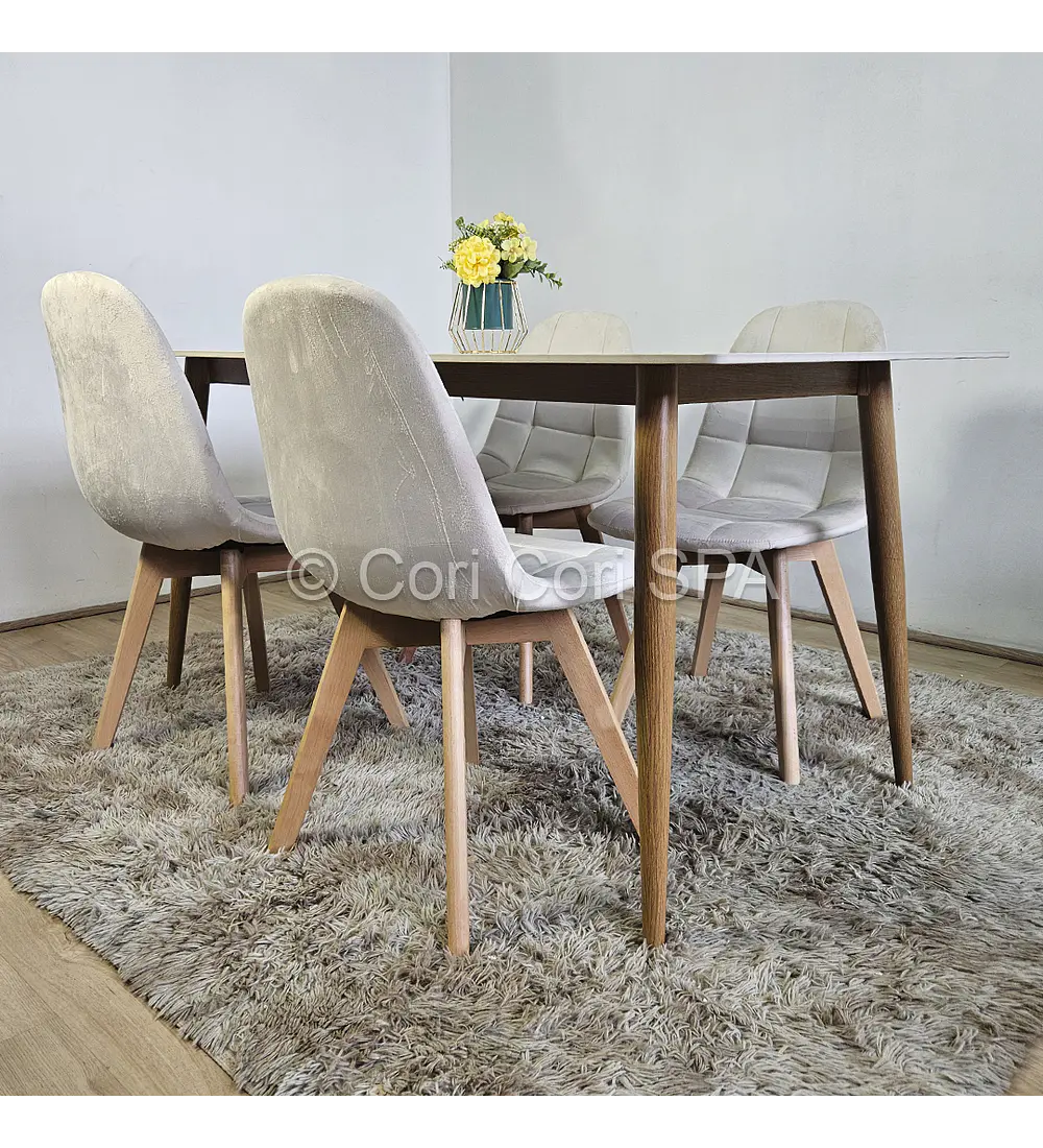 Mármol 160x90cm  + 4 Sillas Capitonne Velvet