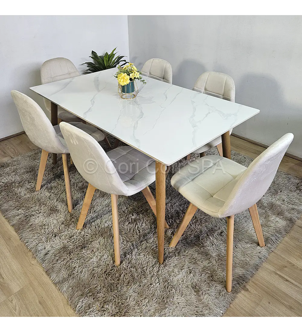 Mármol 160x90cm  + 6 Sillas Capitonne Velvet