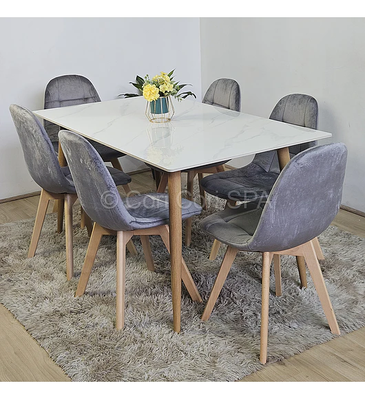 Mármol 160x90cm  + 6 Sillas Capitonne Velvet